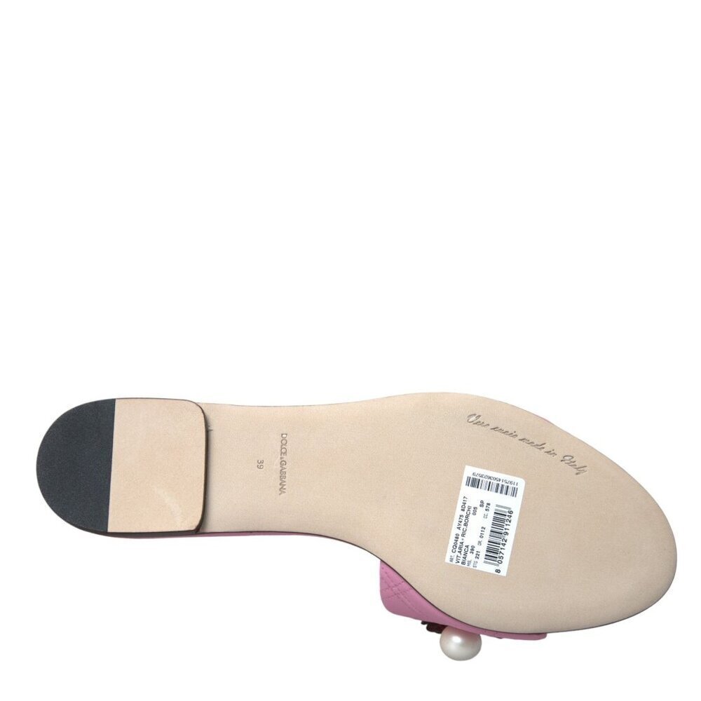 Dolce & Gabbana Dolce & Gabbana Pink Embellished Leather Flats Sandals Shoes - Picture 4 of 6